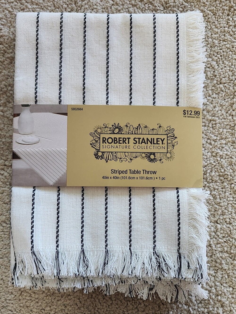 ROBERT STANLEY Ivory & BLACK Stripe TABLE THROW 40" X 40" HOBBY LOBBY HOME DECOR